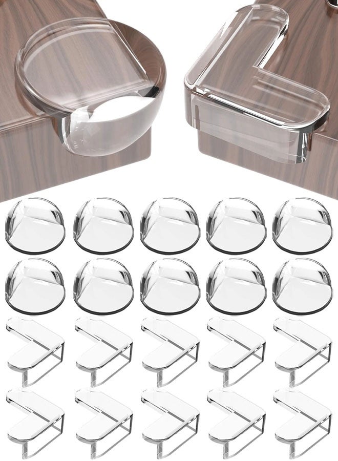 عبوة من 20 واقي زوايا للأطفال (دائرية وشكل حرف L)، واقيات سميكة لحواف أثاث الطاولات للأطفال مع التصاق قوي، واقيات زوايا وحواف أمان شفافة - Image 1